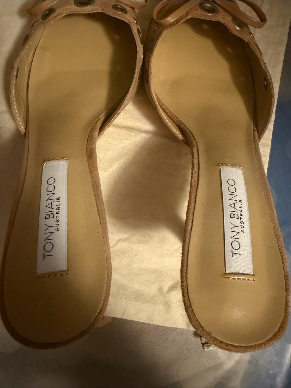 Tony Bianco Tan Suede Pointed Mule with Grommet & Bow Detail - Picture 5 of 6